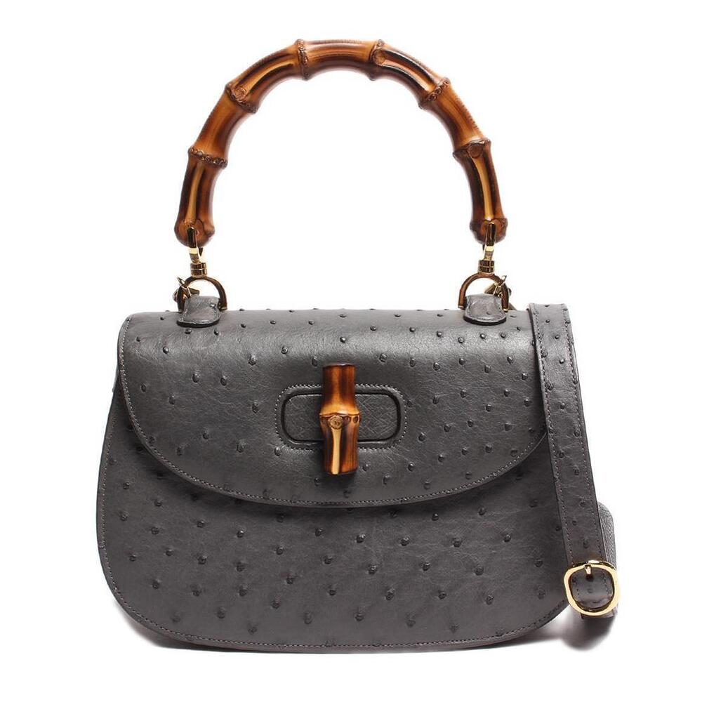 Gucci leather handbag Bamboo Ostrich pattern